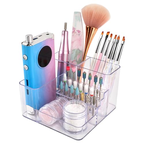 Nail Drill Holder, 21 Holes Nail Drill Machine & Bits Storage Box, Acrylic Nail Drill Bit Holder Professional Nail Tools Organizer, Nail Desk Organizer for Nail Tech