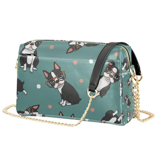 Sac à bandoulière Boston Terrier mignon en cuir PU pour femme style décontracté chic au quotidien