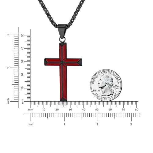 Rnivida Cross Necklace for Men, Silver Black Stainless Steel Beveled Edge Cross Pendant Necklace for Men4
