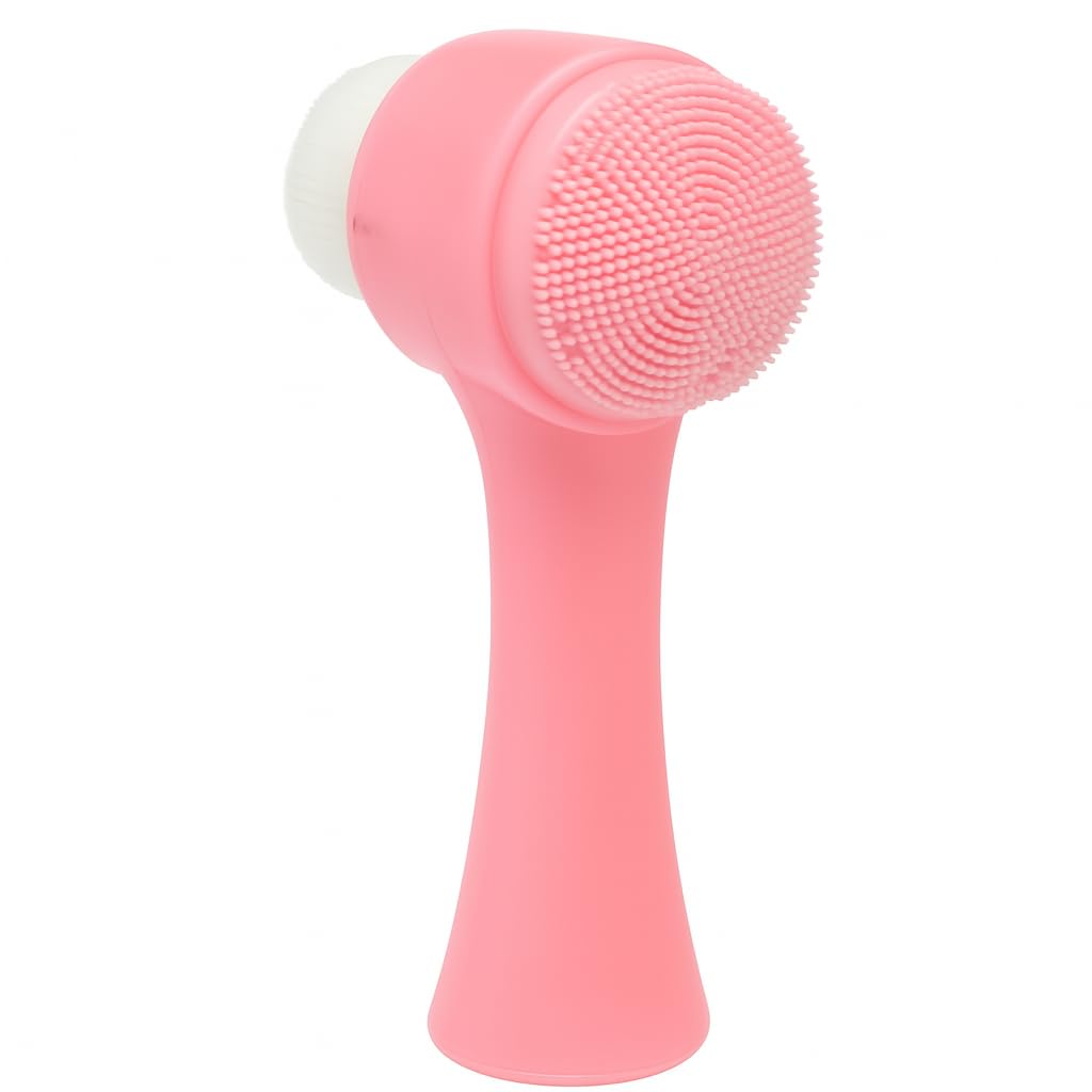 Escova de Limpeza Facial 2 em 1, Massageador Facial com Cerdas Macias (Rosa com rosa),