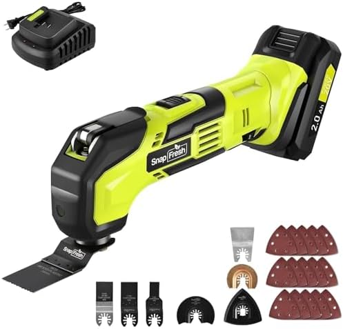 SnapFresh Oscillating Multi Tool Cordless, 20V DIY Tool Kit, 6 Speed, 3.2��Oscillation Angle, Quick-Lock Replaceable, 24pcs Accessories, Battery & Fast Charger, for Scraping, Blades Sanding, Cutting