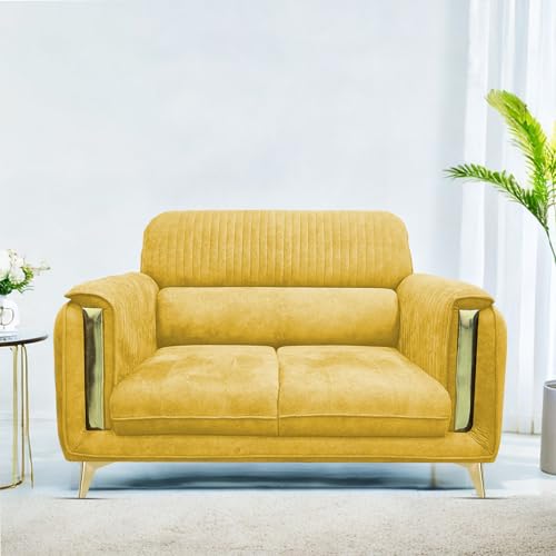 Image of Casaliving Gelio 2 Seater Sofa Set for Living Room (Yellow Colour) Premium Fabric Sofa