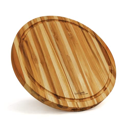 Beefurni Premium Round Wood Cutting Board With Juice Groove, Teak Wooden Cutting Boards For Kitchen, Small Chopping Board, Gifts For Mom, Gifts For Dad, 1 Year Warranty (S, 15.8 X 15.8 X 1.25 Inches) #TOP2