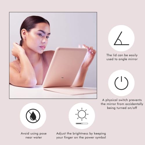 Image of Prime Pick Glow Pro Travel Vanity Mirror Rechargeable Makeup Mirror LED Light 3 Color Lighting Dimmable Touch Control Portable Beauty Cosmetic Mirror for Women Pink
