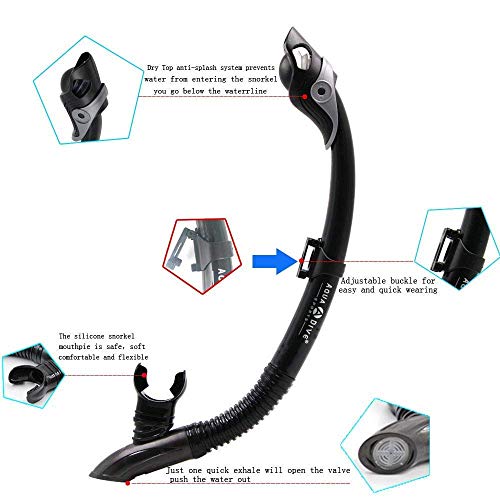Aqua A Dive Sports Dry Snorkel Easy Breath Diving Snorkel For Snorkeling Scuba Diving Freediving Swimming With Top Dry Valve And Food Grade Silicone Mouthpiece For Adult Youth (Black) #TOP1