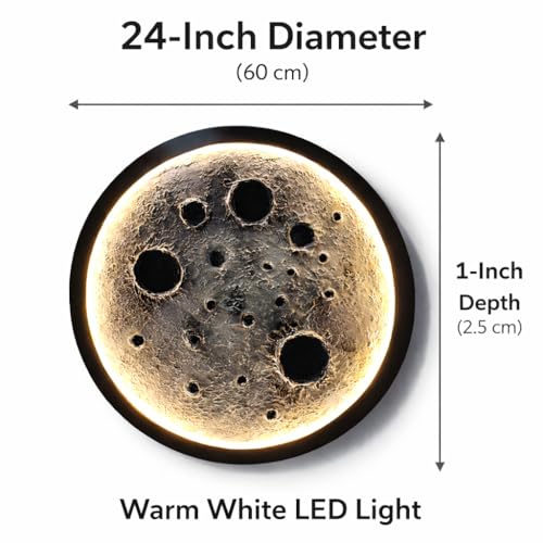 Image of 3D Moon Wall Art with Warm White LED Light | Handmade Textured Moon Wall Decor | Premium Night Ambient Wall Light for Bedroom & Living Room