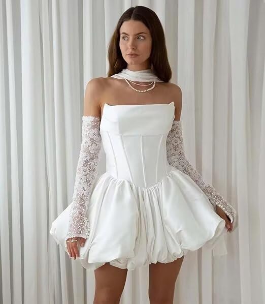 BITALY Puffy Satin Homecoming Dresses for Teens Ruched Strapless Short Corset 2025 Mini Cocktail Dress BI2153