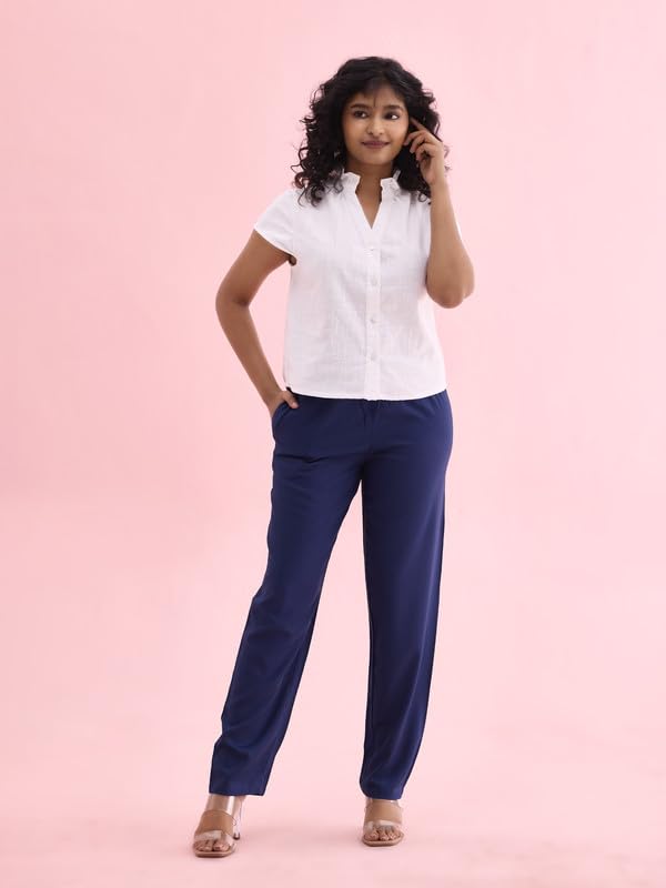Image of GO COLORS Women Solid Mid Rise Relaxed Fit Viscose Casual Pants