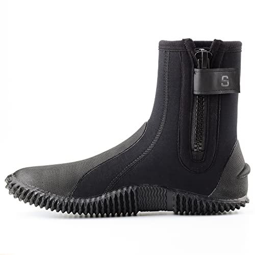 Sarhlio Neoprene Dive Boots Zippered Adventure 5Mm With Anti-Slip Sole For Water Sports Scuba Diving Snorkeling Rafting Kayaking Windsurfing(M8W9) Black #TOP2