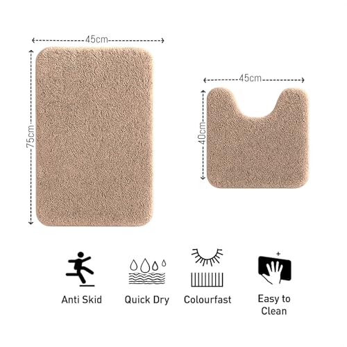 Image of LUXE HOME INTERNATIONAL Polyester Contour Bath Mat - Washable, Anti Skid, Water Absorbent Contour Mats for Bathroom, Toilet, Wash Basin & Bathroom Contour Mat Set (Rust, 45x 75 cm & 40x45)