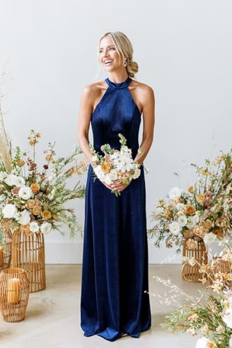 Women’s Halter Velvet Bridesmaid Dress Floor Length Open Back Formal Wedding Guest Dresses 20242