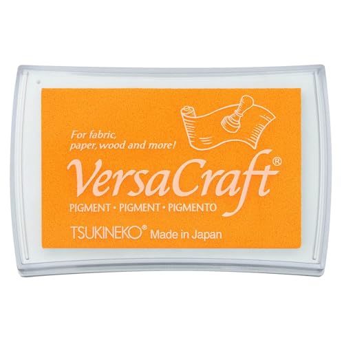 Tsukineko VersaCraft Almohadilla de Tinta Saffron (Amarillo) -a Base de Agua, Opaca y Calidad de Archivo-Scrapbooking Materiales para Estampación y Embossing, pad size: 7,6 x 4,7 cm