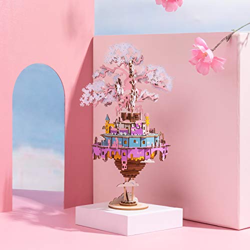 Robotime 3D Wooden Puzzles For Adults Diy Music Box Model Kits To Build Colorful Rotating Craft Kits (City In The Sky) #TOP6