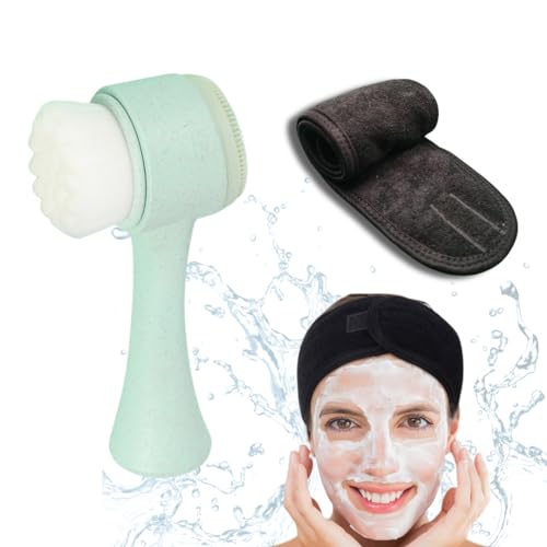 2 Pzs Pack de cepillo facial manual con doble funcion y diadema. Cepillo facial limpiador, exfoliante. Limpieza facial mujer y hombre