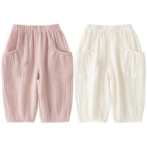 Pantalon en coton lin bébé fille style bloomer ample couleur unie
