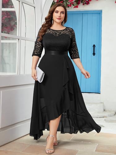 Miusol Women's Plus Size Elegant Ruffle Floral Lace Bridesmaid Maxi Dress3