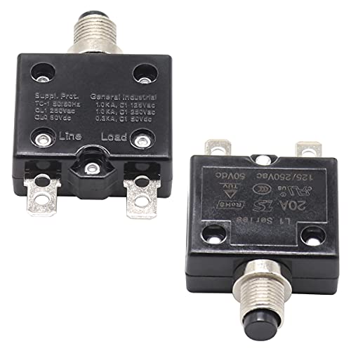 T Tocas Thermal Circuit Breaker 20 Amps, Thermal Overload Protector L1 Series 125-250V Ac 50V Dc Push Button Manual Reset Circuit Breakers 20A (3Pcs) #TOP3