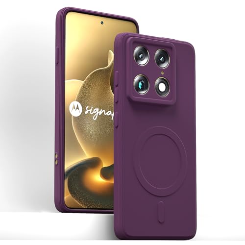 Image of Outlouders Back Cover for Motorola Moto Signature 5G Soft Matte Silicone Cover with Slim Fit | Mag-Safe Logo (Not Mag-Safe Compatible) | Shockproof | Camera Protection Bumper Case (Purple)