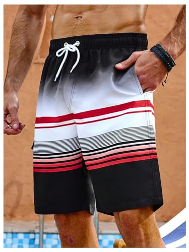 WDIRARA Men's Striped Drawstring Waist Swim Trunks Summer Beach Shorts with Pockets4