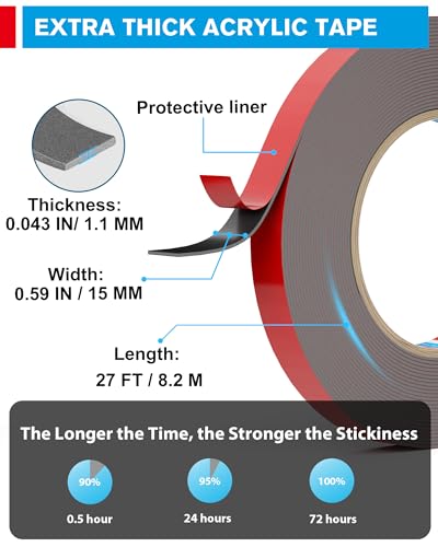 Image of EMITEVER Double Sided Tape Heavy Duty, Tesa Adhesive Mounting Tape Waterproof, 0.59IN x 27FT Strong Acrylic Foam Tape for Walls, Automotive, Home Office Decor