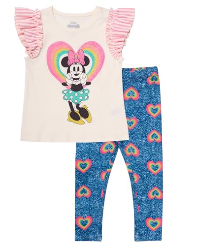 Image of Disney Minnie Mouse Toddler Girls Outfit, 2-Piece Ruffle Sleeve On Top T-Shirt and Stretchy Leggings Set
