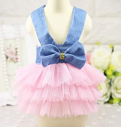 Chezabbey Pet Costume Ballet Halter Bowknot Princess Denim Tutu Tulle Skirt Wedding Dress Outfits Apparel Summer Clothes Puppy Shirt For Small Medium Large Cats Kitty Dog Girls Pin S #TOP1