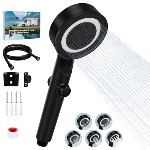 RV Shower Head with Hose, 5+1 Mode High Pressure Replacement with On/Off Switch, Water Saving Motorhome Shower Head for RV/Campervan, Caravan(Black)