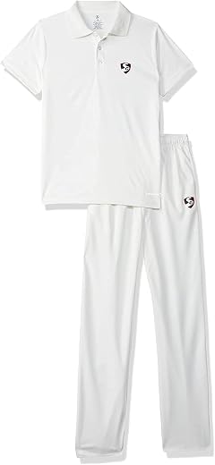 SG Ckt.Set SG Club(Pant+Shrt) JR/HS/XS Polyester Cricket Pant &amp; Shirt, XS (White)