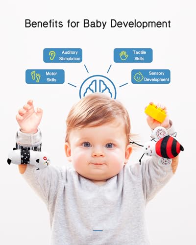 image for Infinno High Contrast Baby Toys Infant Rattle Socks and Wristband Set,