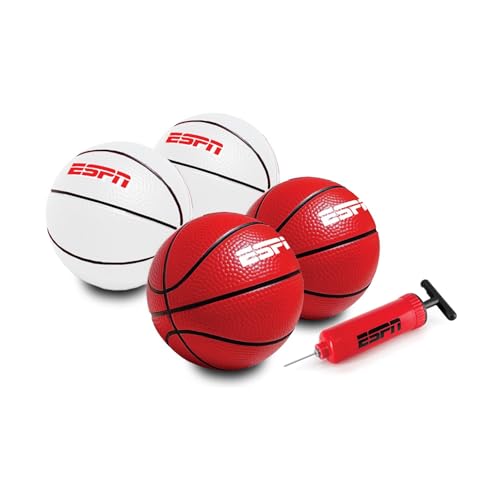 ESPN 5' Mini Basketball Set - 4 Pack (2 White, 2 Red) with Pump - Ideal for Family Games & Skill...