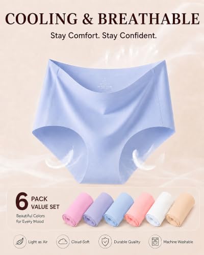 Image of FINETOO 6 Pack Womens Seamless Underwear Full Coverage No Show Hipster Panties Sexy Stretchy Invisible Briefs Bikini Lingerie