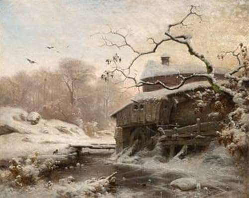 Affiche Vinter Ved Liten Elv par Ludvig Munthe, impression sur toile 60x90cm pour bureau
