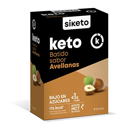 SIKETO - Batido sabor avellanas, Caja con 5 sobres en polvo, Complemento alimenticio para dieta cetogénica (keto)