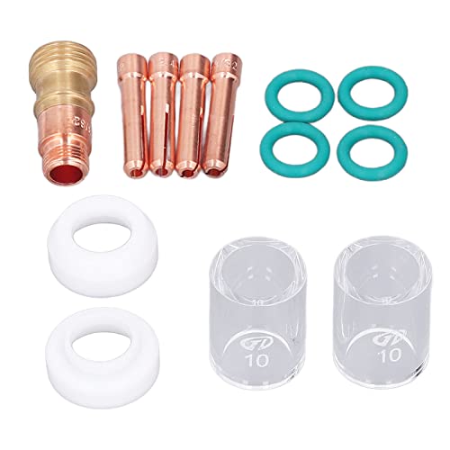 TIG Welding Accessories Set, TIG Cups, Glass Cup Connector, Electrode Clamp, PTFE Front Cover, 13Pcs for WP 17 18 26 TIG Torch