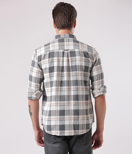 Image of TURMS Men's Casual Checks Shirts, Odor Control, Moisture Wicking, Button Down Collar, Cool Tech Cotton Fabric, Tailored Fit, Full Sleeve