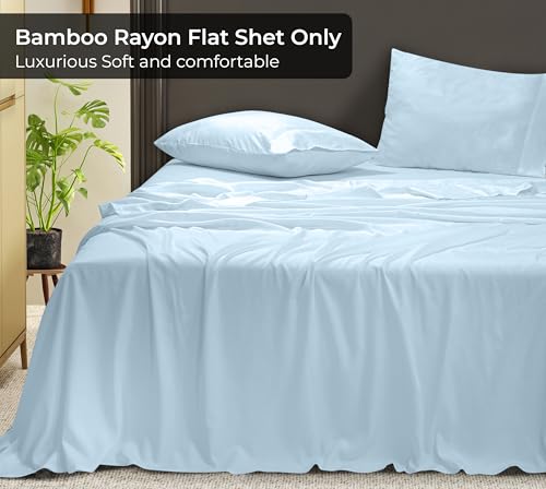 Image of Royale Linens Bamboo Viscose Twin Flat Sheets Only - Cooling Sheets - Organic Viscose Derived from Bamboo - Flat Sheet Only - Top Sheet - Breathable & Silky Bedding (Twin, Lake Blue)