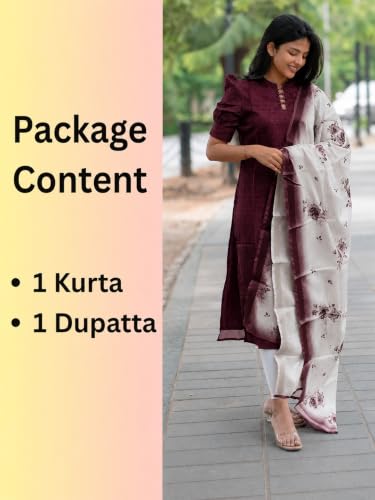 Image of Sun Fashion And Lifestyle Women's Chanderi Straight Stitched Printed Kurti With Printed Organza Dupatta For Women