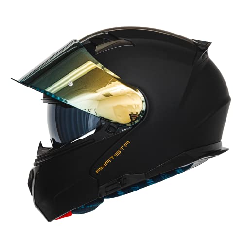 Image of HAX Modular Flip-Up Dual Visor Motorcycle Helmet Adult DOT /ECE Approved | Lightweight, Comfortable, and Stylish Helmet for Men and Women - Amatista Series Matte Black S