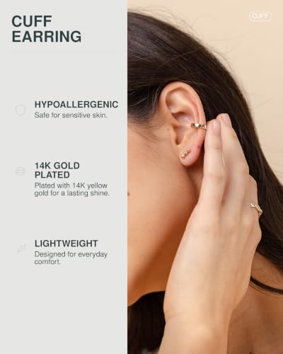 Image of PAVOI 14K Gold Plated 925 Sterling Silver Round Huggie Ear Cuff Earrings for Women | Clip On Cartilage Cuff Earrings
