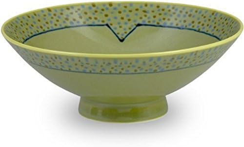 New Hakusan pottery green bowl with colorful pattern from Japan K-9