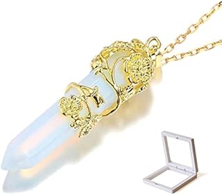 KAYZON Natural Crystal Necklace Healing Stone Crystal Pendant Silver Flower Wrapped Quartz Gemstone Necklaces Jewelry For Girls Women Men Gift