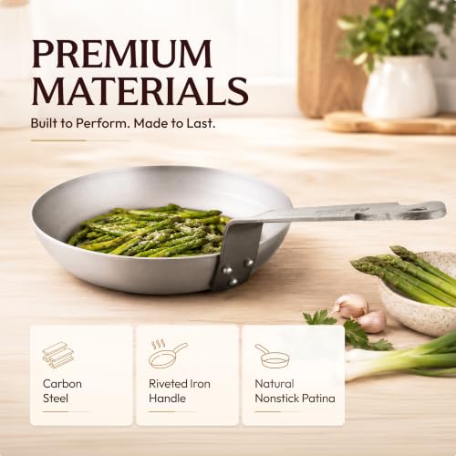 Image of Mauviel M'Steel Black Carbon Natural Nonstick Frying Pan With Iron Handle, 11-in, Suitable For All Cooking Surfaces, Made in France