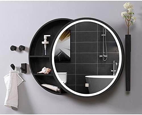 Bathroom Cabinet,Illuminated Solid Wood Smart Storage Sliding Bathroom Bathroom Dressing Wall Hanging Round Mirror,D-60 * 60CM