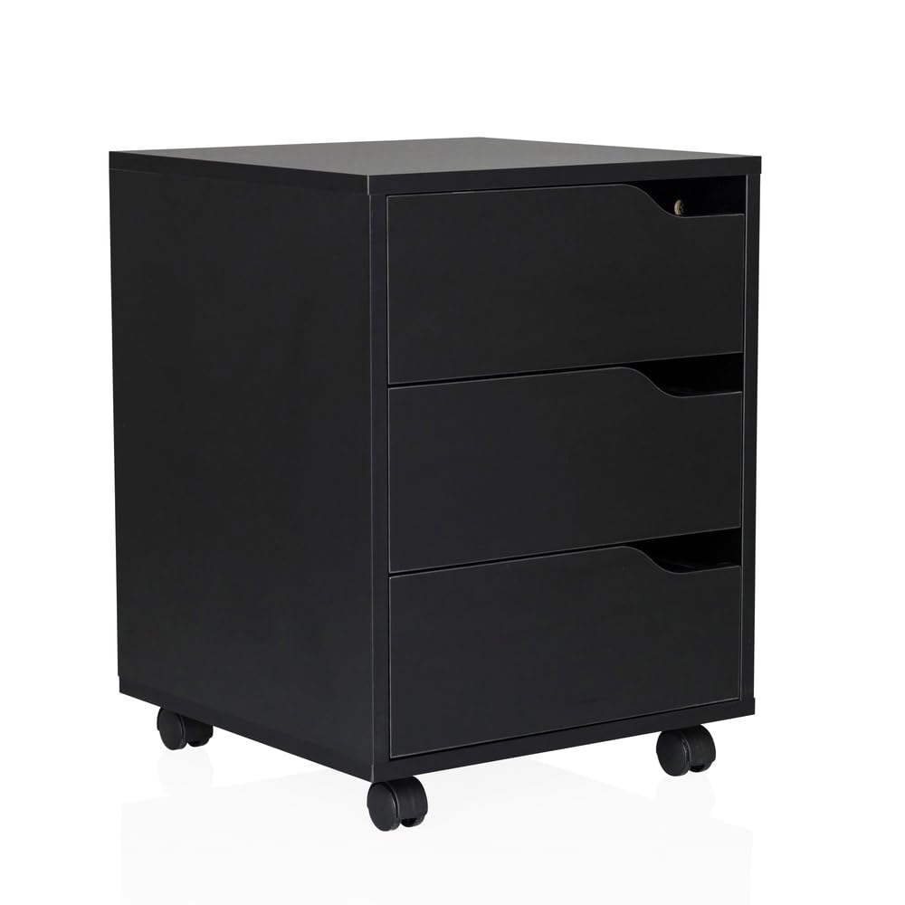 hjh OFFICE Pedestal móvil Organiser I Armario Auxiliar Espacioso con cajones y Ruedas, Negro