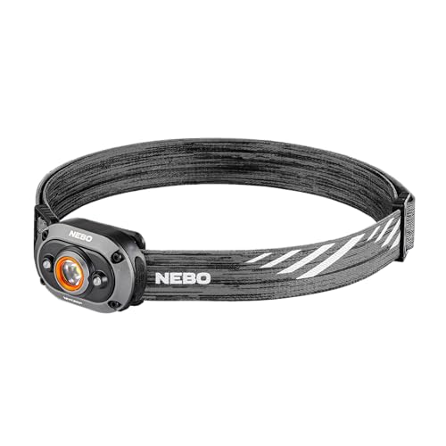 NEBO MYCRO 450 Rechargeable Headlamp | 450 Lumens, 6 Light Modes, Water Resistant, Detachable Hat Clip, Super Bright Head Lamp for Camping & Hiking, Includes USB Charging Cable — Gray