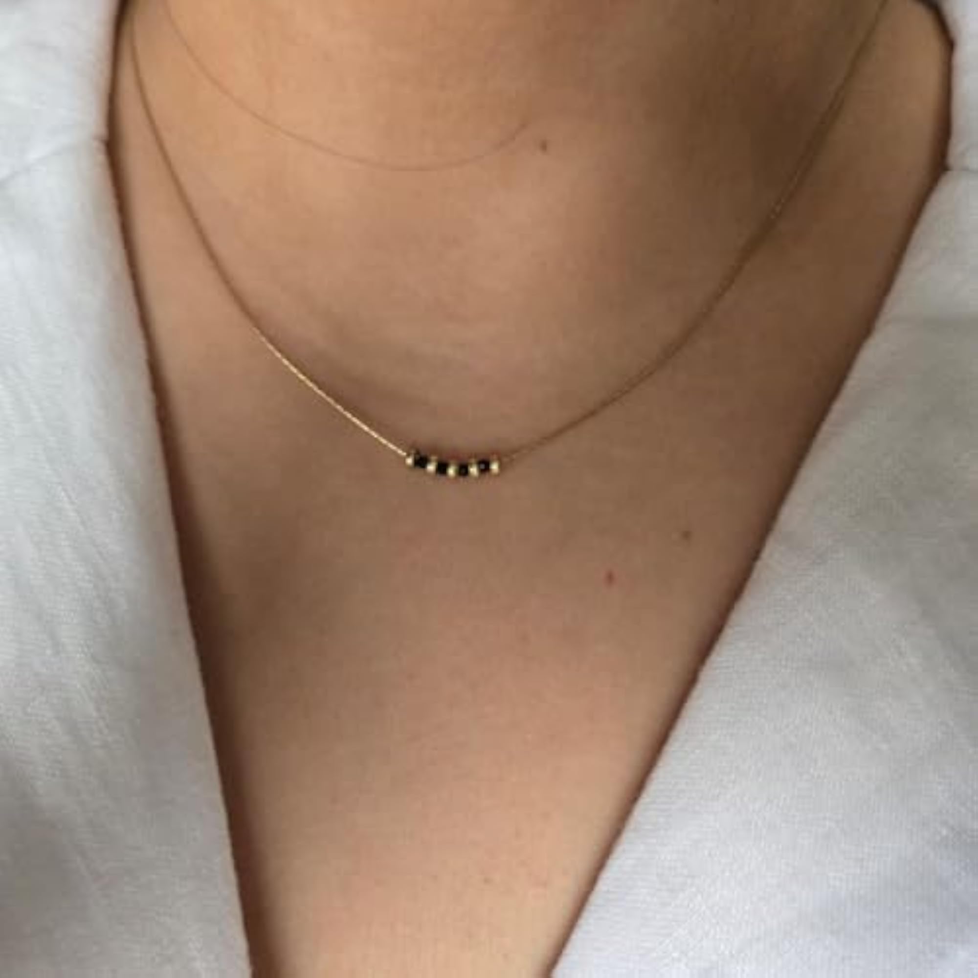 14k Gold Filled Black Onyx Mangalsutra Necklace, Minimalist Style