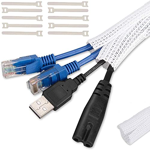 5M-25mmケーブル収納スリーブ ケーブルスリーブ,ケーブル管理に使用できケーブルスリーブ,無料の10 Pcs再利用可能なベルクロ家庭用/オフィス用/自動車修理/DIY