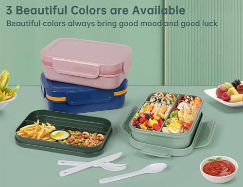 HappyRhino Bento Box Adult Lunch Box for Women - 2000ml Double Layer Leak-Proof, 4+4 Compartment, With Fork & Spoon, BPA Free, Microwave Dishwasher Safe (Green)