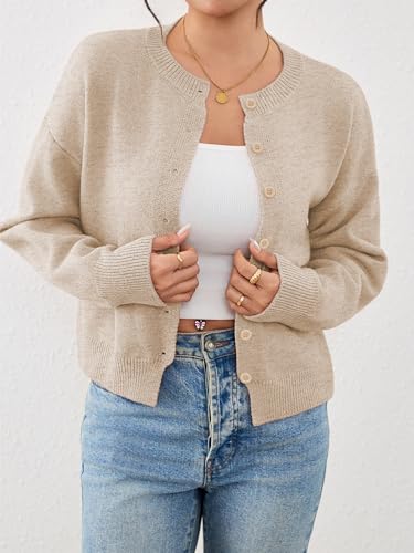 Image of Ibeauti Cropped Cardigan Sweaters for Women 2026 Trendy Spring Y2k Outfit Long Sleeve Button up Open Front Short Knit Sweater