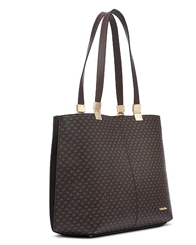 Image of Calvin Klein Women's Granite Geometric Tote Bag - Vegan Leather, Monogram, 3 Pockets
